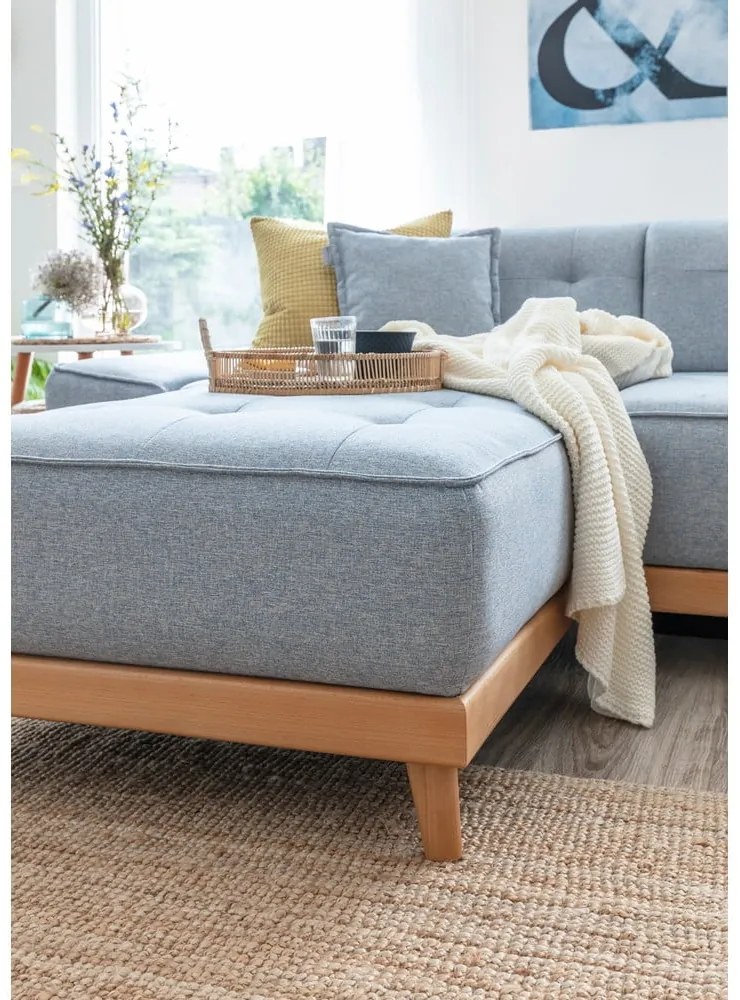 Jasnoniebieska rozkładana sofa w kształcie litery "U" Miuform Dazzling Daisy, prawostronna