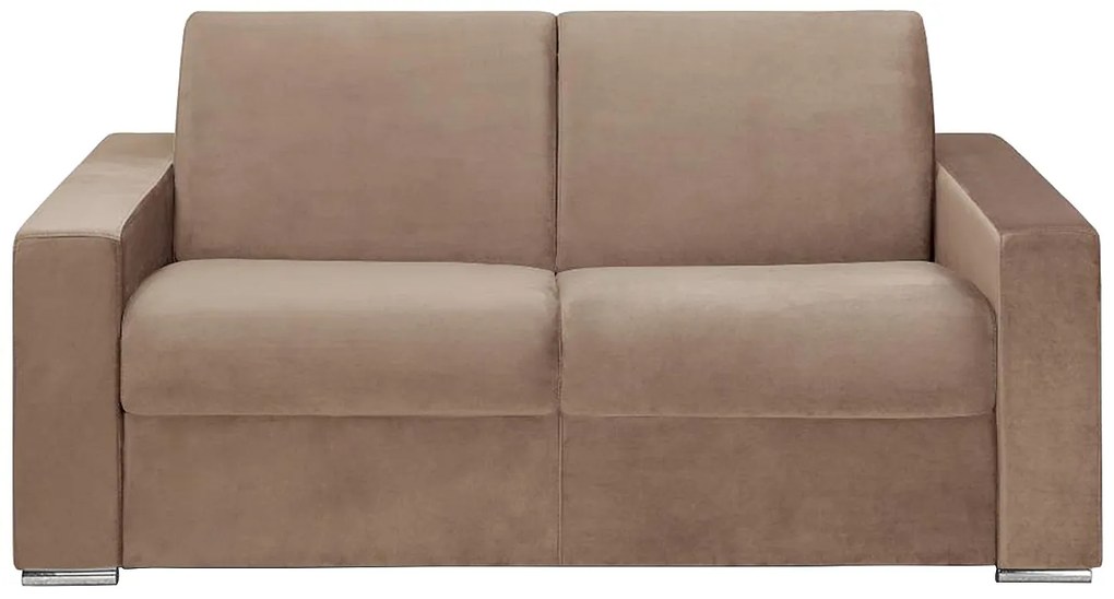 Kanapa 2-osobowa z ekspresowym mechanizmem rozkładania z weluru CALITO - Beżowy - Wymiary miejsca do spania: 120 cm - Materac 16 cm z pamięcią kształtu