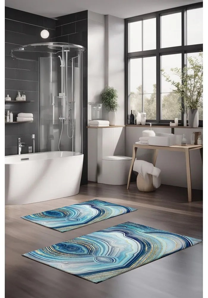 Niebieskie dywaniki łazienkowe zestaw 2 szt. 60x100 cm – Foutastic