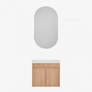 Zestaw Wiszących Mebli Łazienkowych Zintegrowany Z Umywalką Narek Popielaty Brąz & Owalny Z Miejscem Do Przechowywania Czarny 50x90 - Sklum