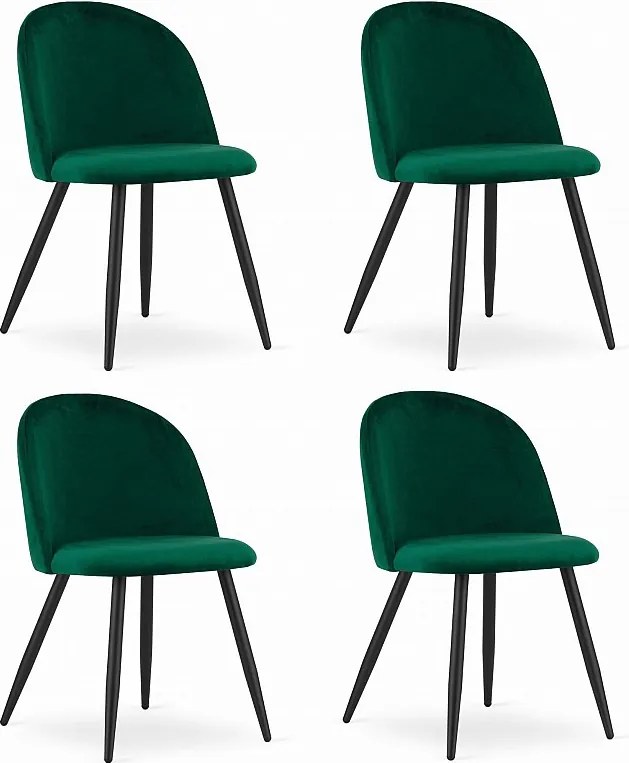Krzesło Valora BELLO, zielone aksamitne, czarne nogi, ergonomiczny design x4