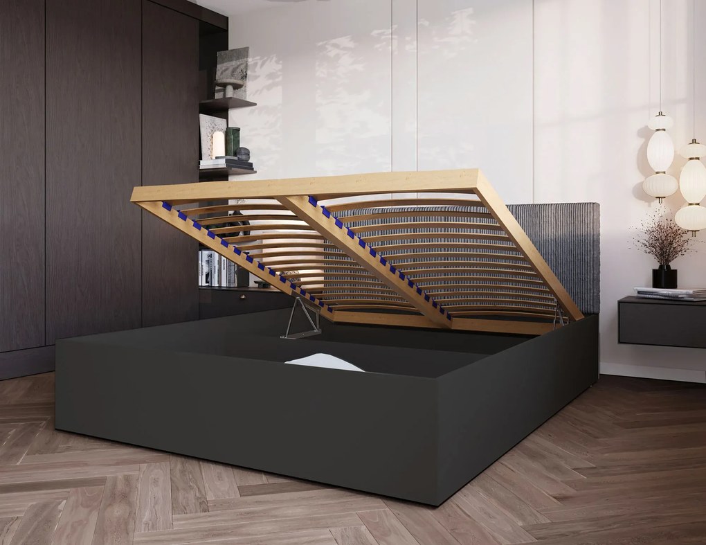 Czarne łóżko z pojemnikiem i zagłówkiem 120x200 H4-W79