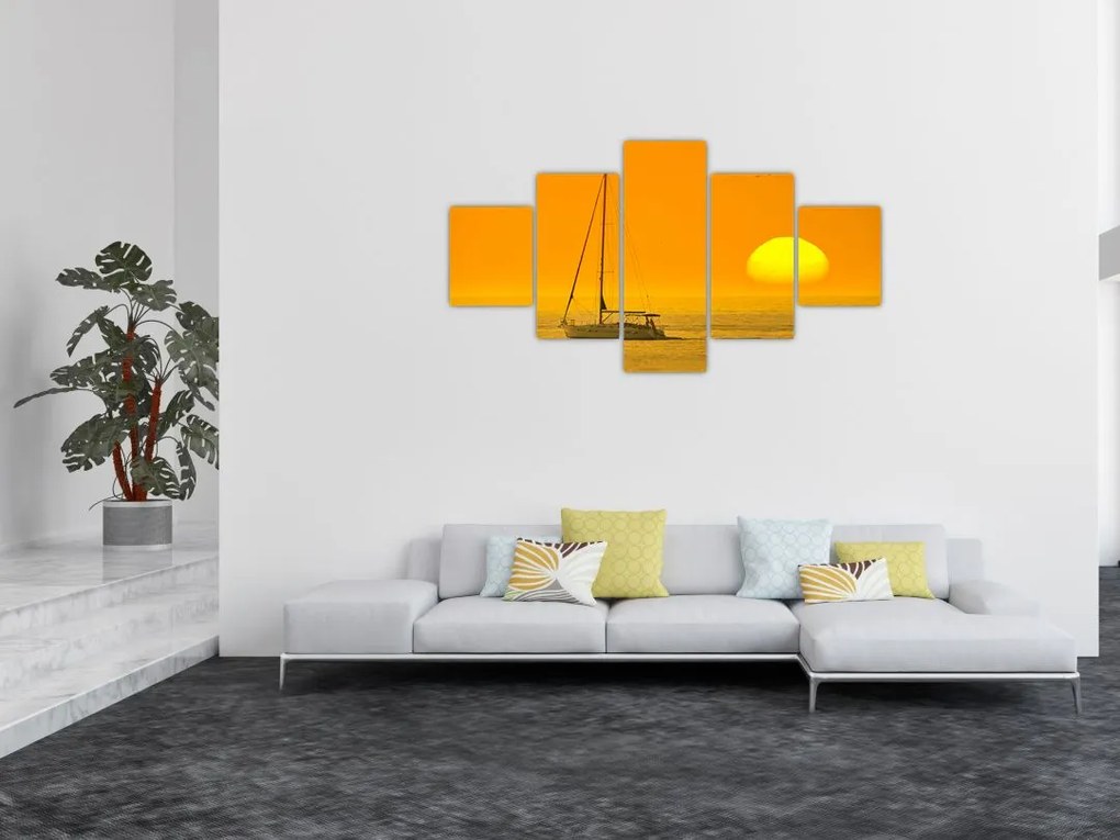 Obraz - Łódź na środku morza (125x70 cm)