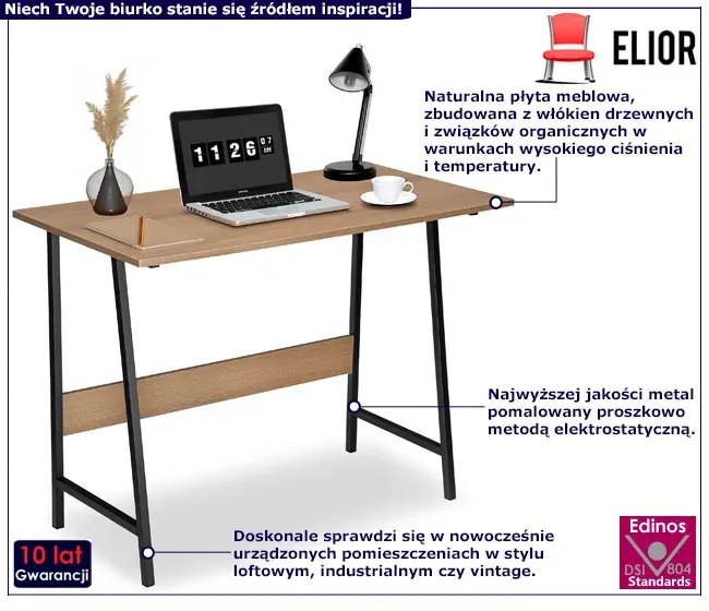 Industrialne biurko z metalowym stelażem modern oak M1-H46