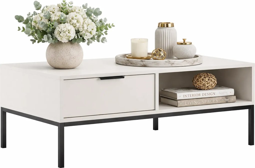 Nowoczesny stolik kawowy z 2 szufladami biały + czarny B4-K30