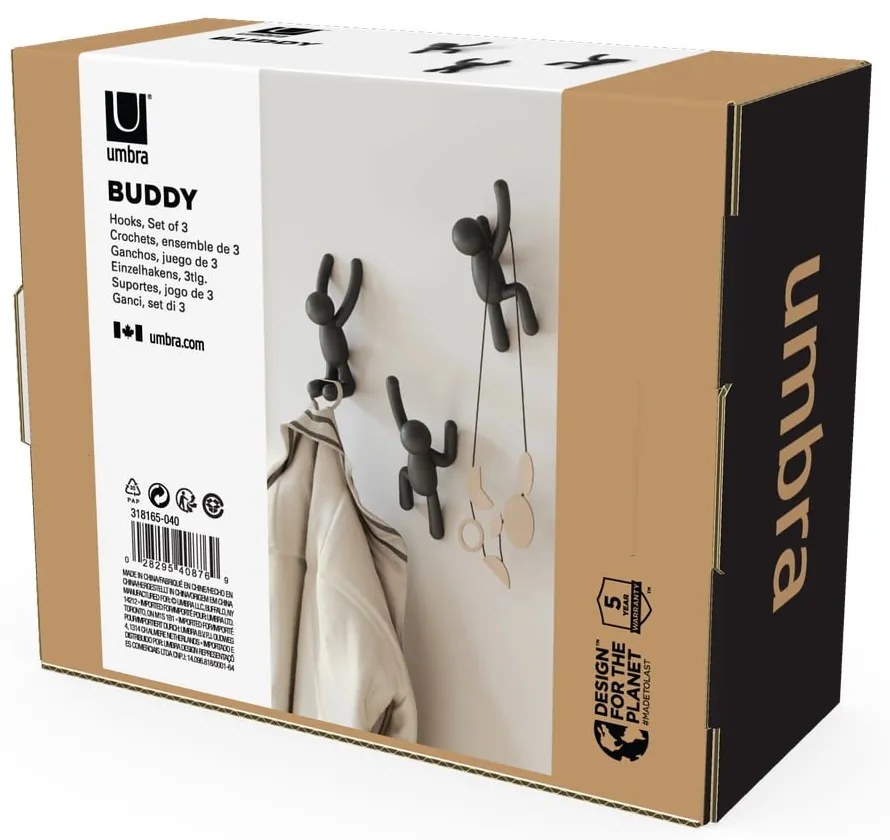 Ścienne plastikowe haczyki zestaw 3 szt. Buddy – Umbra