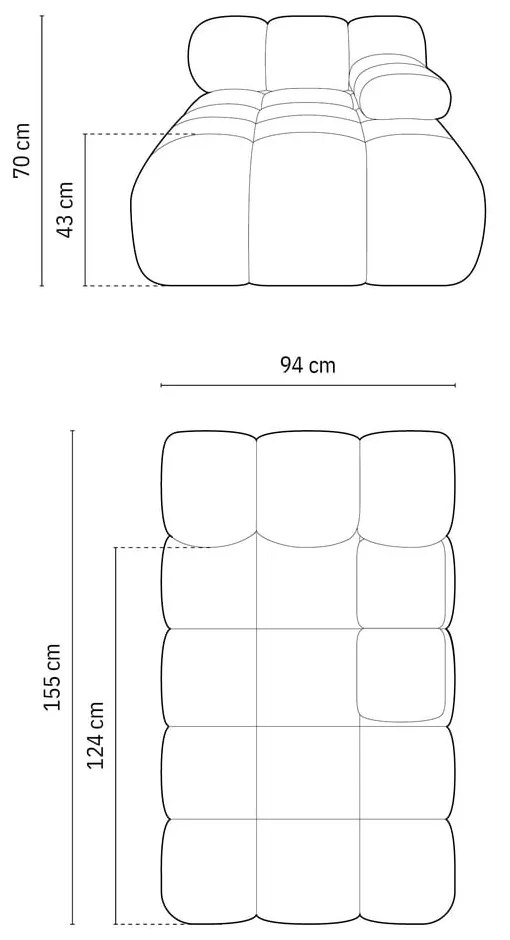 Antracytowy moduł sofy z materiału bouclé (prawostronny) Bellis – Micadoni Home