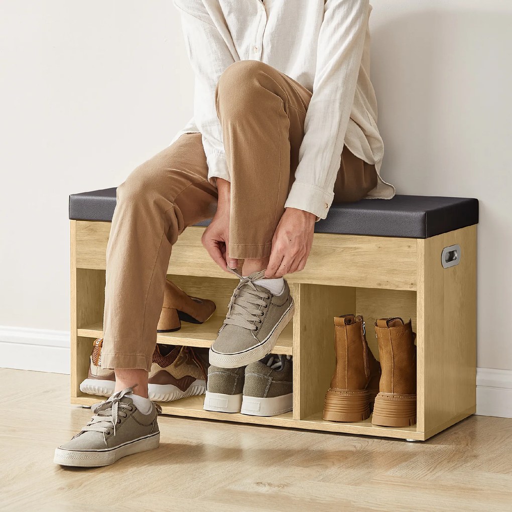 Szafka na buty z ławką i czarnym siedziskiem z eko skóry TAYLOR ARTISAN 80x30x44 cm