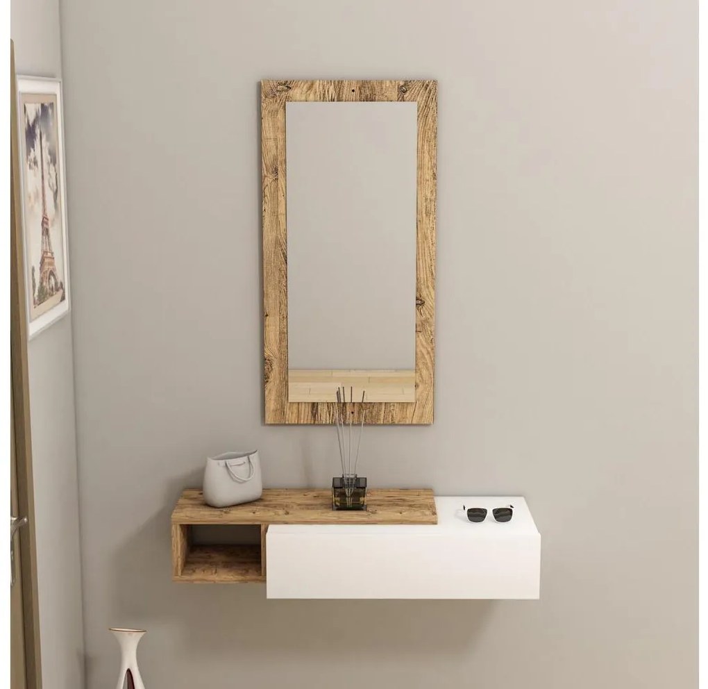 Półka ścienna + lustro VIEN białe/sosna atlantic