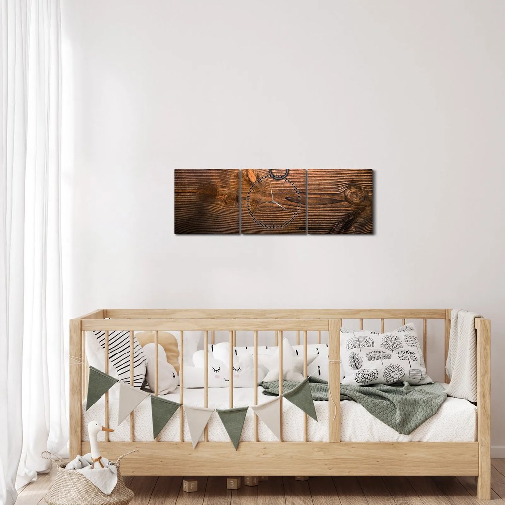Obraz tekstury drewna (z zegarem) (90x30 cm)