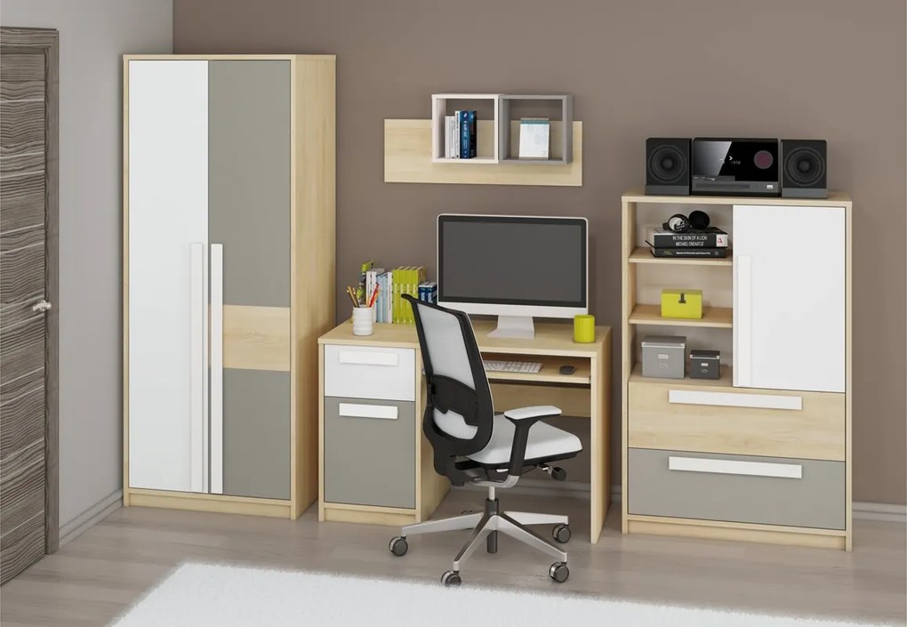 Komoda Jowiza 07 z szufladami 92 cm - buk fjord / biały / szara platyna