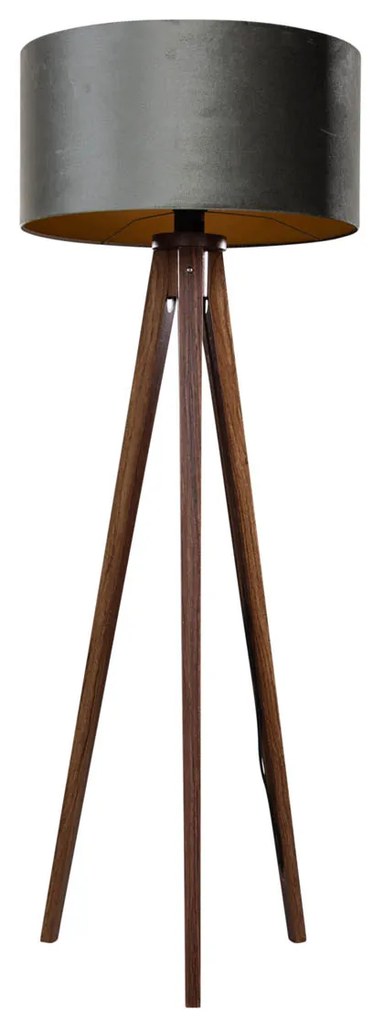 Lampa podłogowa na trójnogu z drewna orzechowego z zielonym aksamitnym abażurem 50 cm - Tripod Classic
