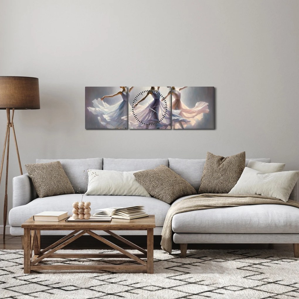 Obraz - Trzy baletki (z zegarem) (90x30 cm)