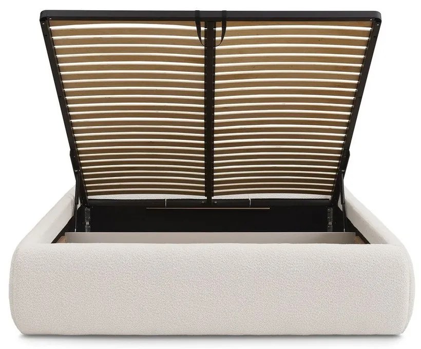 Białe tapicerowane łóżko dwuosobowe bez zagłówka ze schowkiem i stelażem 180x200 cm Inera – Bobochic Paris