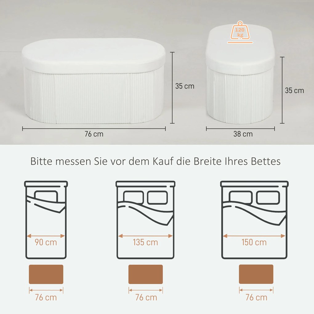 HOMCOM Ławka ze schowkiem, składana pufa tapicerowana z efektem aksamitu do salonu 76 x 38 x 35 cm krem | Aosom PL