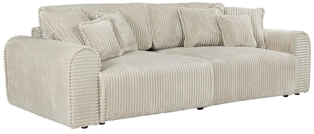 Kanapa rozkładana 4-osobowa komfortowe głębokie siedzisko ze sztruksu szerokie prążki beżowe TELARO