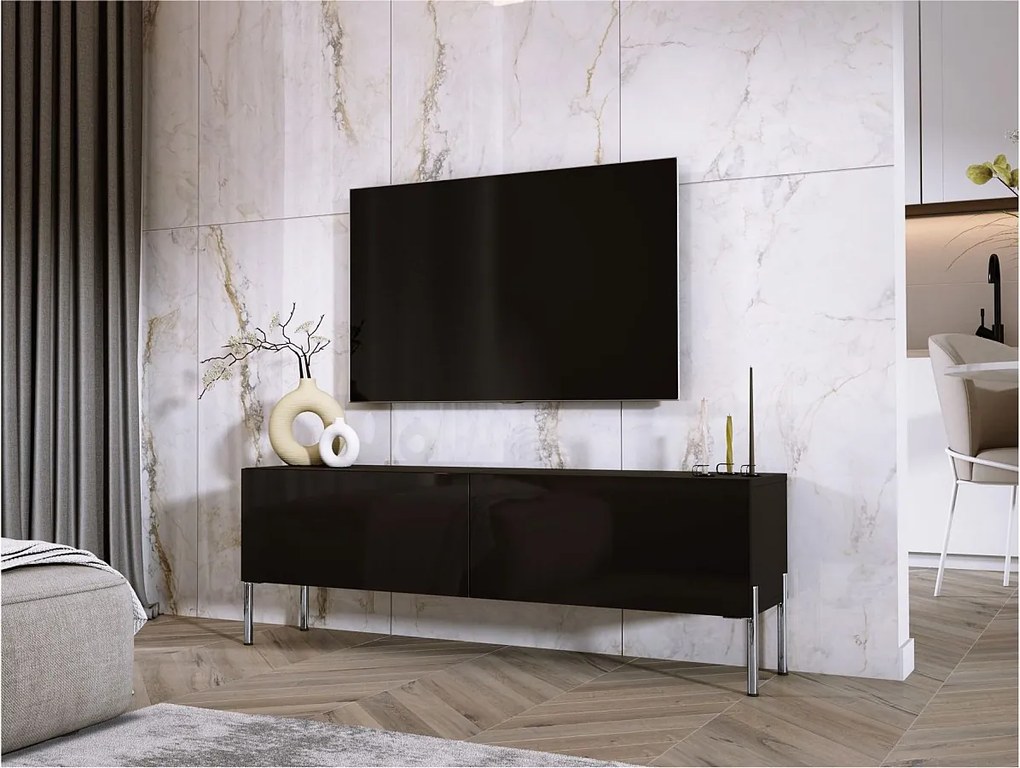 Szafka RTV: Czarny Mat, Nogi Chromowane, 140 x 52 x 32 cm