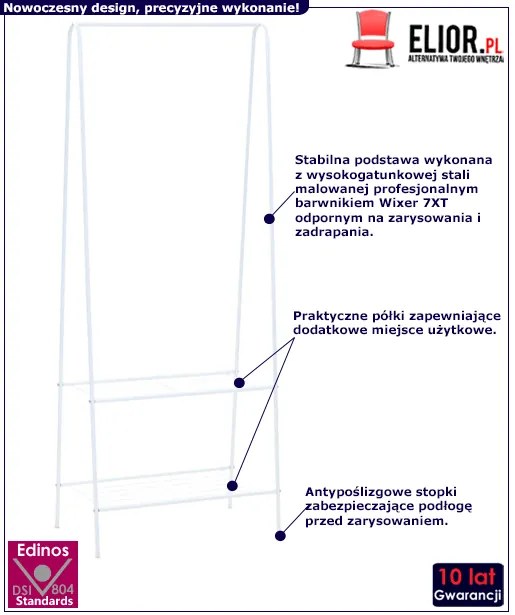Biały metalowy stojący wieszak na ubrania A2-Z12