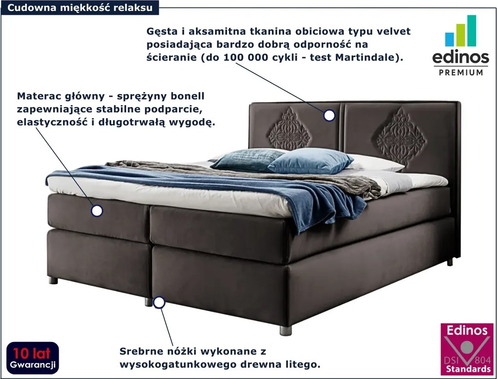 Brązowe łóżko welurowe w stylu boho 5 rozmiarów K7-K55