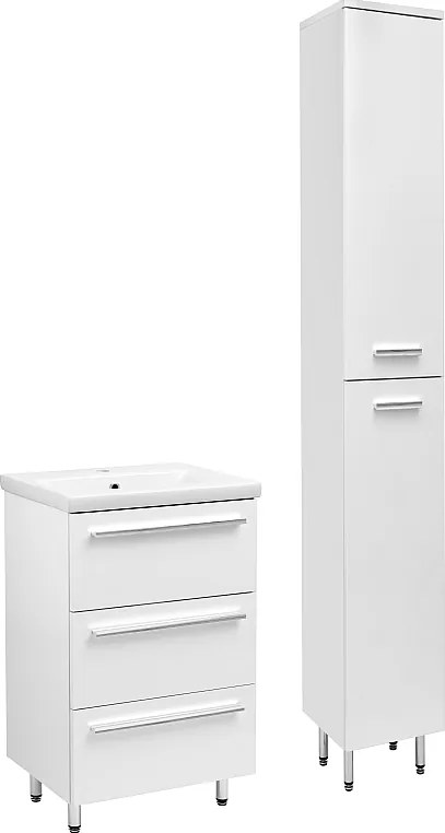 Biały Zestaw do Łazienki Stojący 50cm Szafka z Umywalką Słupek Bryza