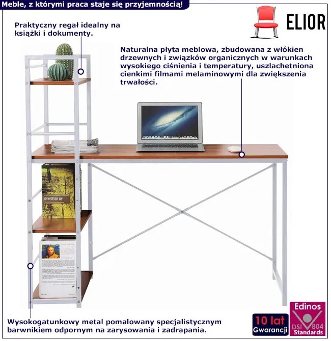 Biurko pod laptopa z regałem na białym stelażu - Izor
