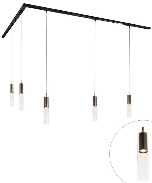 Nowoczesny system szynowy z 5 lampami wiszącymi, ciemny brąz, 1-fazowy - Iconic Lloyd