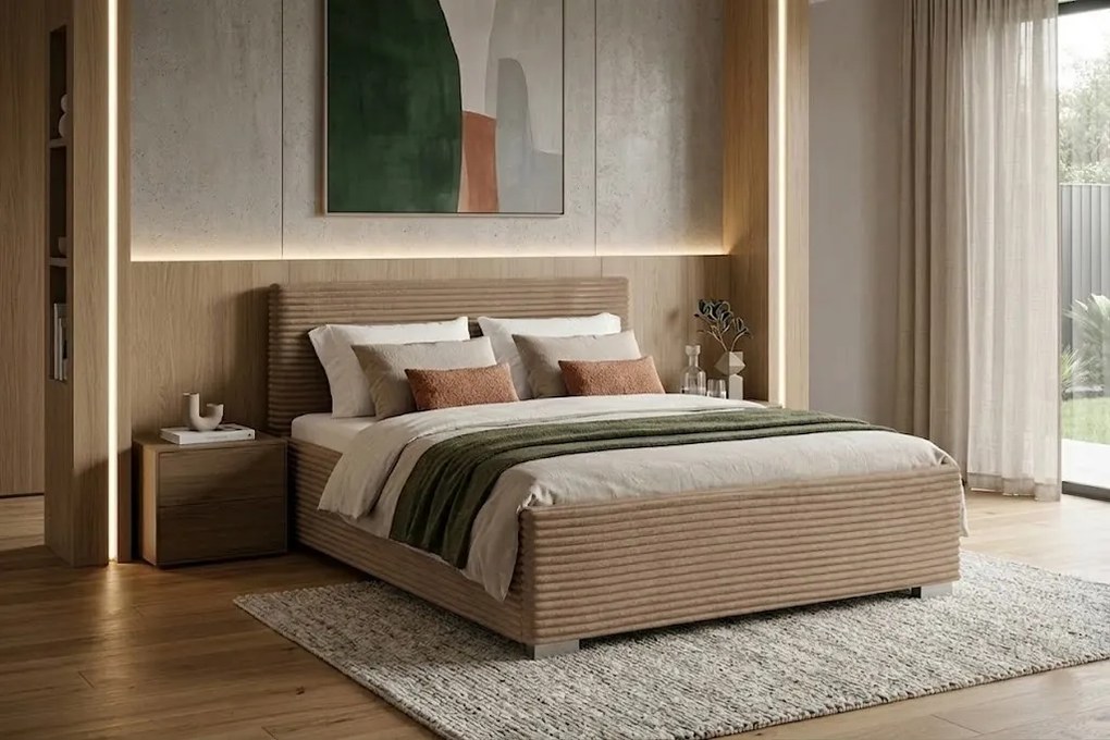 Łóżko LUCI 180x200 cm Beżowy Z materacem