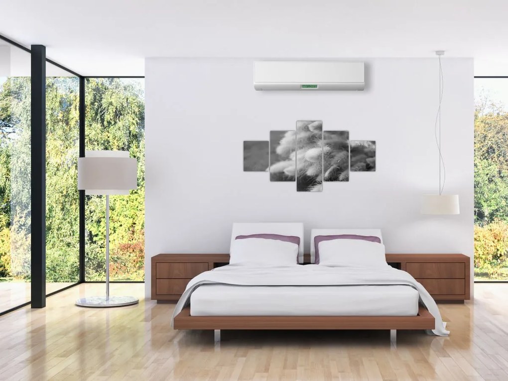Obraz - trawa z króliczym ogonkiem na stole (125x70 cm)