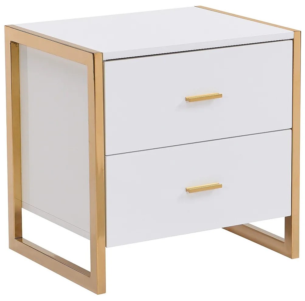 Szafka nocna z 2 szufladami - MDF - Biały lakierowany i złoty - OMBRELIA Pascala Morabito