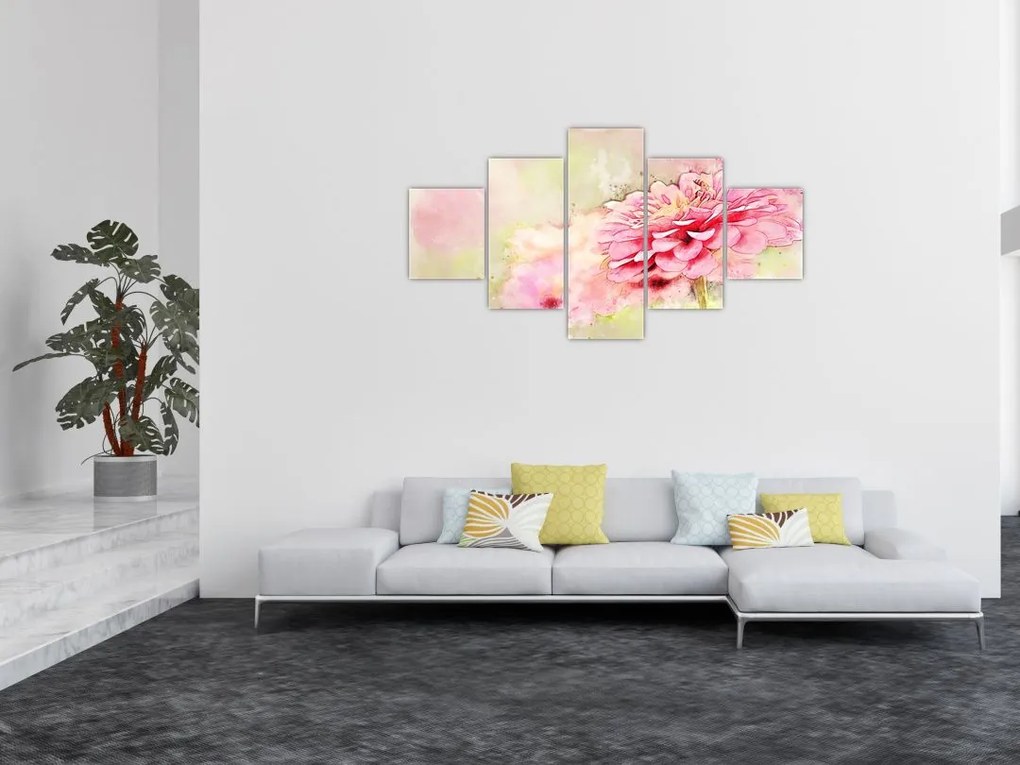 Obraz - Różowy kwiat, akwarela (125x70 cm)