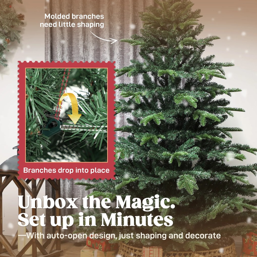 HOMCOM Sztuczna choinka z realistycznymi gałęziami, jodła ze składanym stojakiem, ognioodporna, tworzywo sztuczne, metal, zielony | Aosom PL