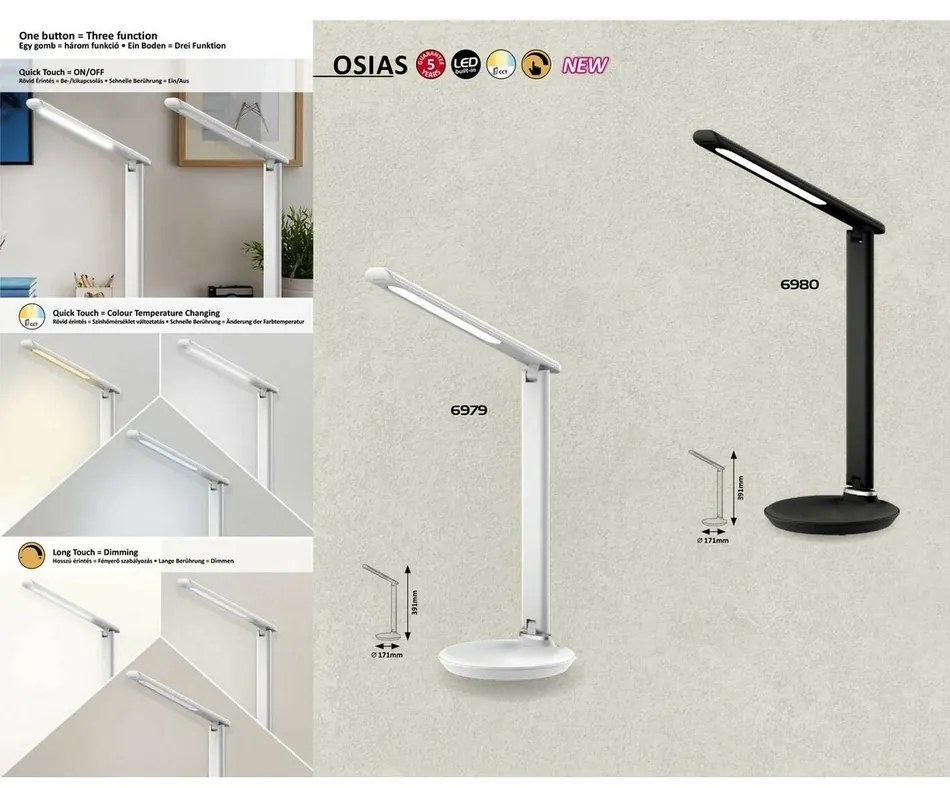 Rabalux 6980 lampa stołowa LED Osias, czarny