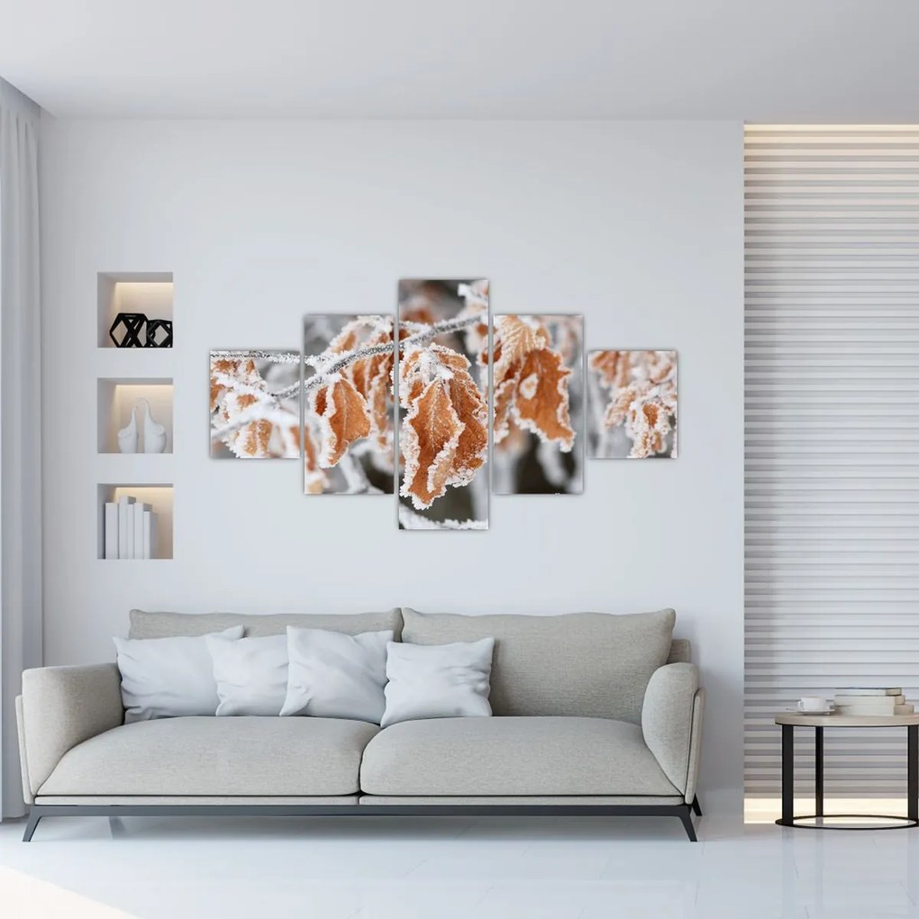 Obraz - Zamarznięte liście (125x70 cm)