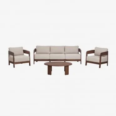 Zestaw Wypoczynkowy Z 3-osobową Sofą, 2 Fotelami I Stolikiem Kawowym Z Drewna Akacjowego Uleno Ciemny Akacjowy Brąz - Sklum