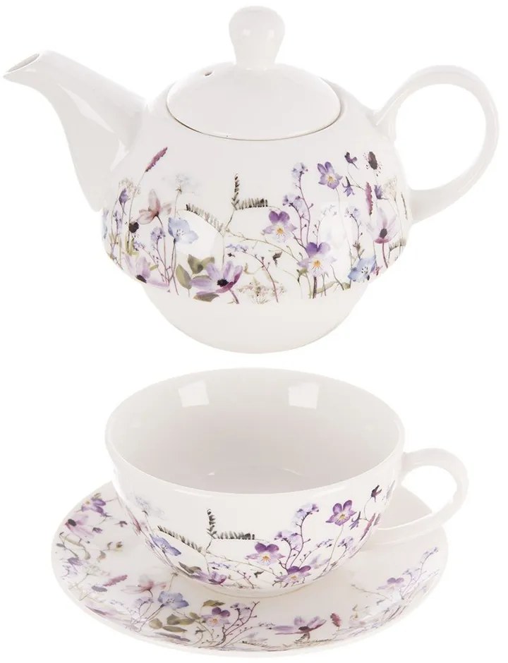 Biało-fioletowy porcelanowy serwis do herbaty Louka – Orion