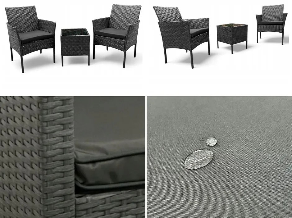 Komplet mebli ogrodowych dla 2 osób z technorattanu Alora, kolor szary