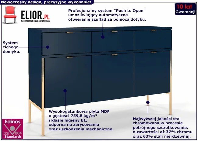 Komoda na metalowych nóżkach w stylu glamour Marly 3X - Granat