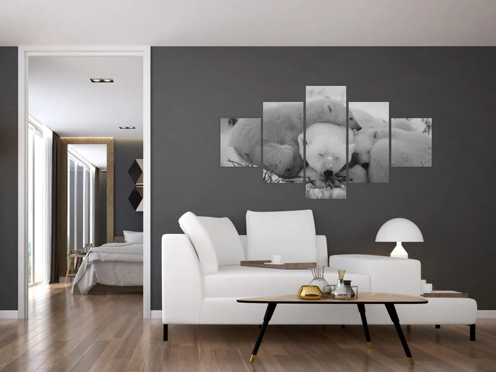 Obraz - Niedźwiadki polarne, czarno - biały (125x70 cm)