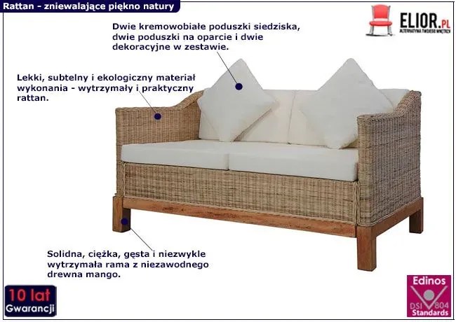 Sofa Otma 2B dwusobowa - naturalny rattan