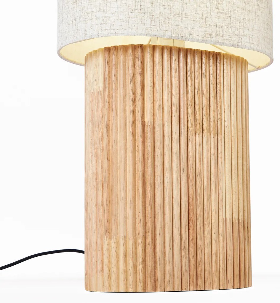 Lampa podłogowa Japandi drewniana z lnianym abażurem 90 cm - LamelJapandi Oswietlenie wewnetrzne