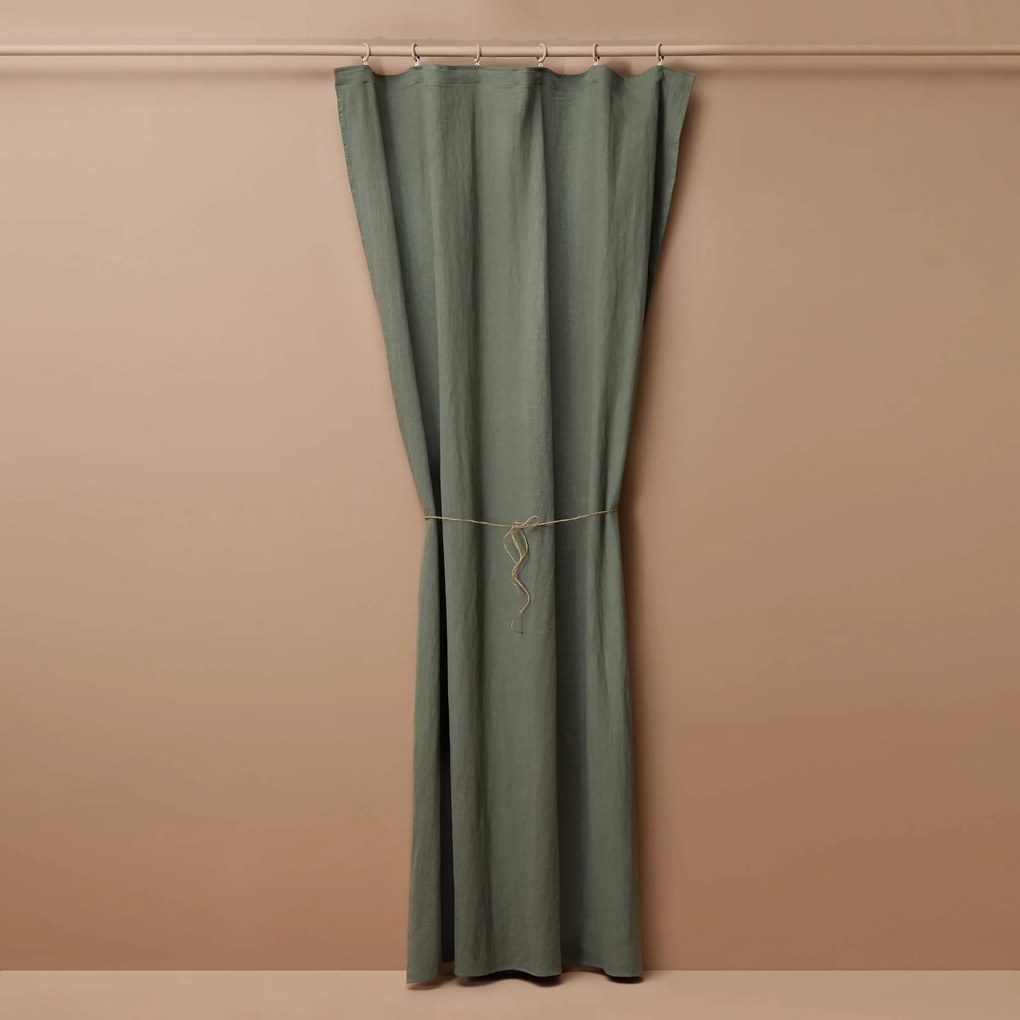 Lniana zasłona Merida w oliwkowym kolorze