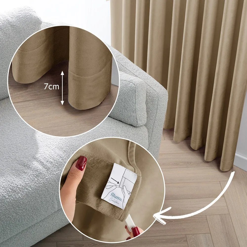 Beżowa aksamitna zasłona częściowo zaciemniająca (dimout) 400x270 cm Velto – Filumi