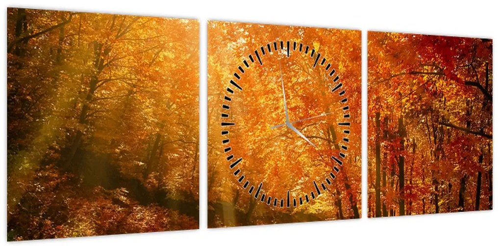Obraz jesiennego lasu (z zegarem) (90x30 cm)