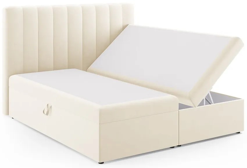 Beżowe łóżko boxspring ze schowkiem 180x200 cm Gina – Milo Casa