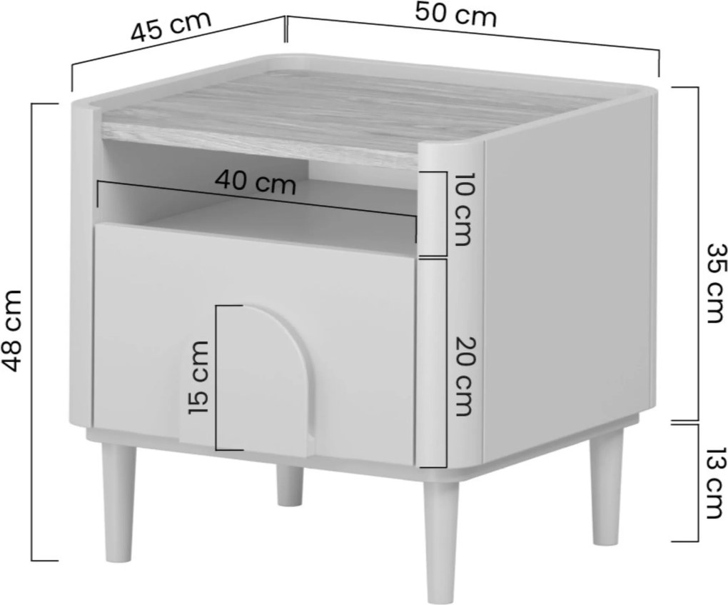 Szafka nocna Amilio z szufladą 50 cm na nóżkach - kaszmir / dąb olejowany / uchwyty kaszmir