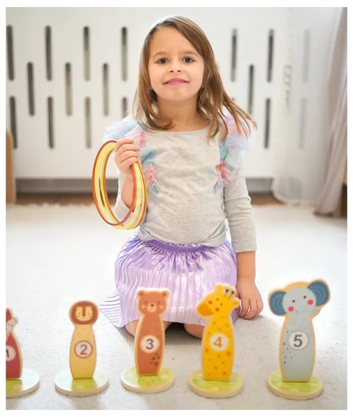 Tooky toy rzut do celu drewniana gra zręcznościowa obręcze 15 el.