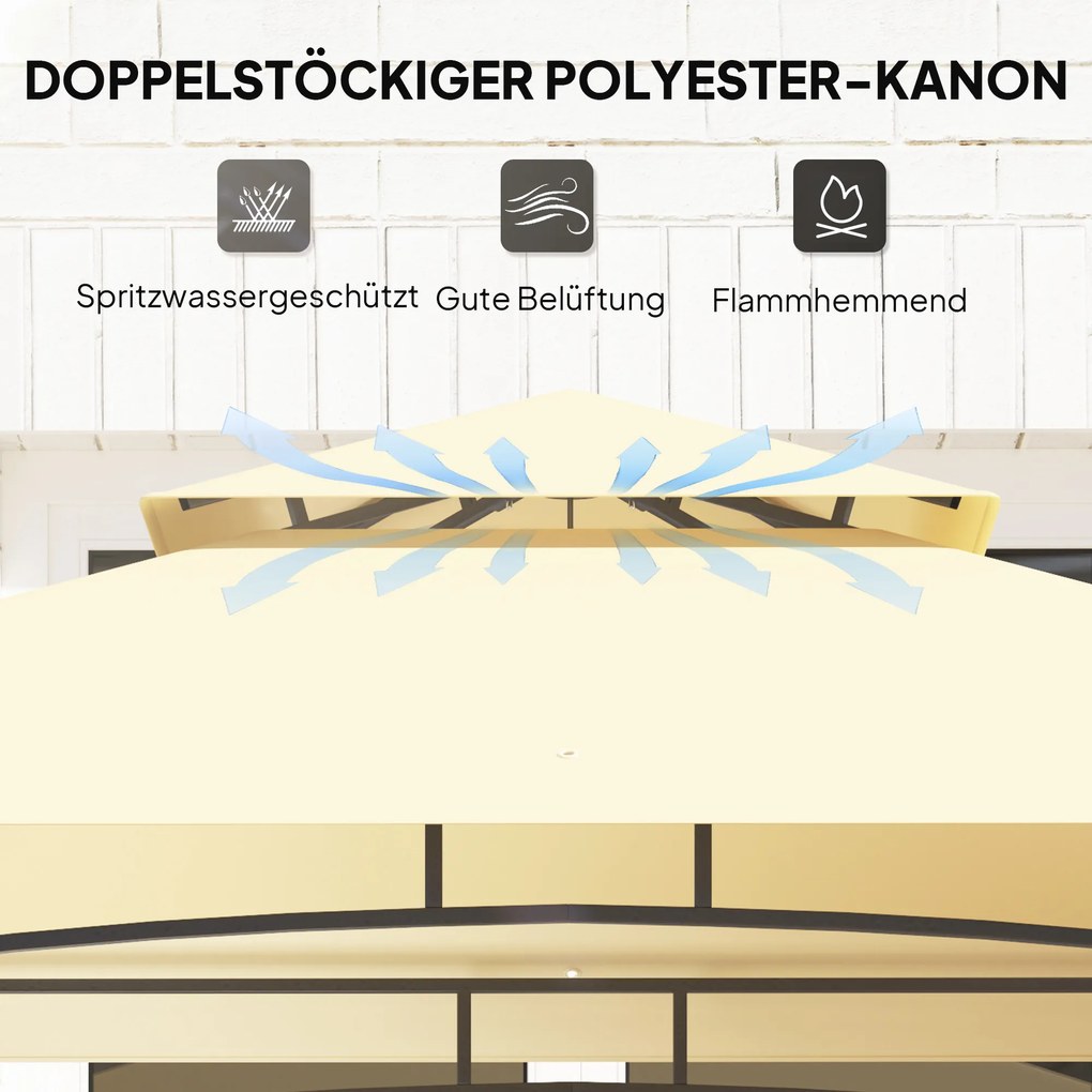 Outsunny Pawilon Grillowy z Oświetleniem LED 240 x 150 x 258 cm Odporny na Wodę i Ogień, Pergola z Podwójną Warstwą Dachu