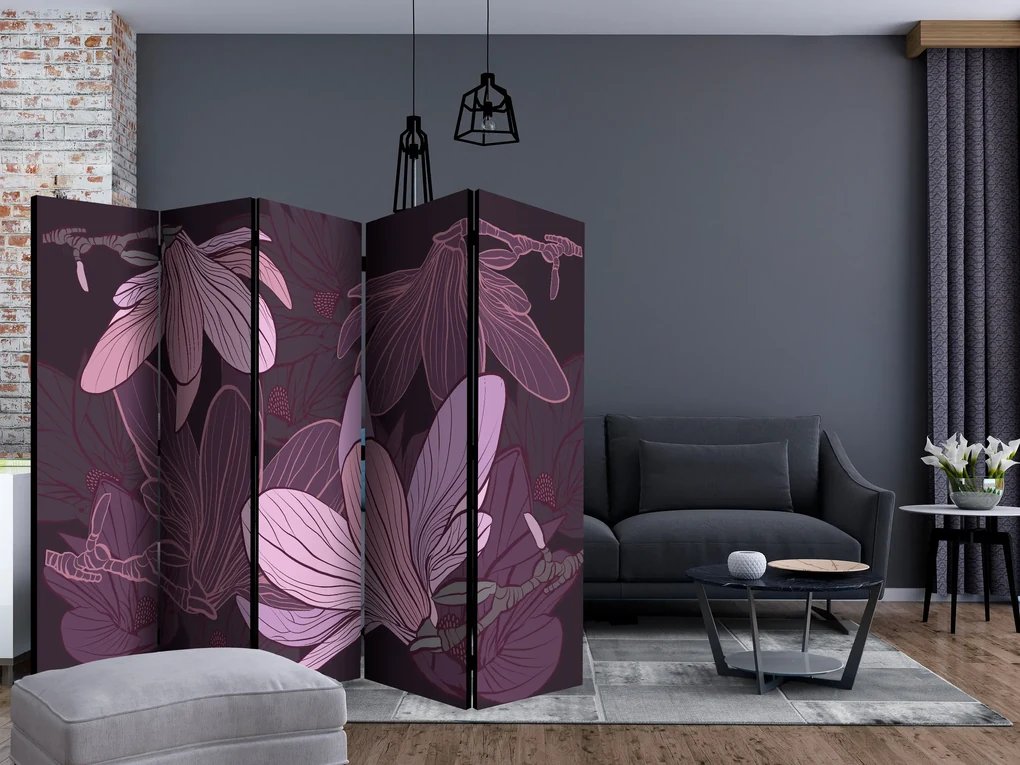 Parawan akustyczny Kwiaty 225x172 cm 5-częściowy fioletowy ARTGEIST B