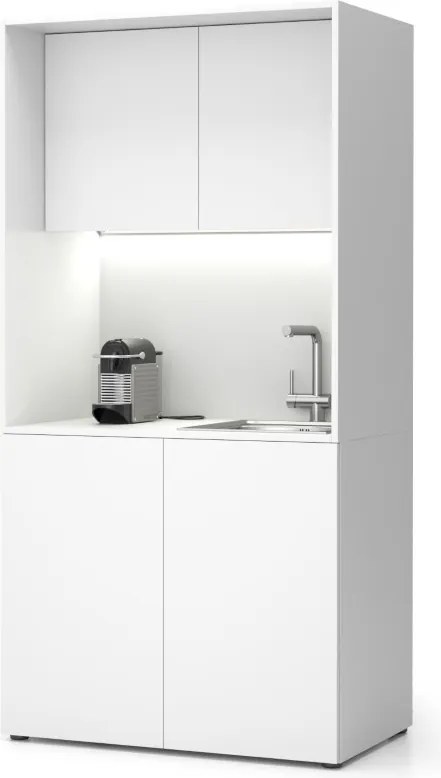 Kuchnia biurowa NIKA ze zlewem i kranem 1000 x 600 x 2000 mm, biały, prawe