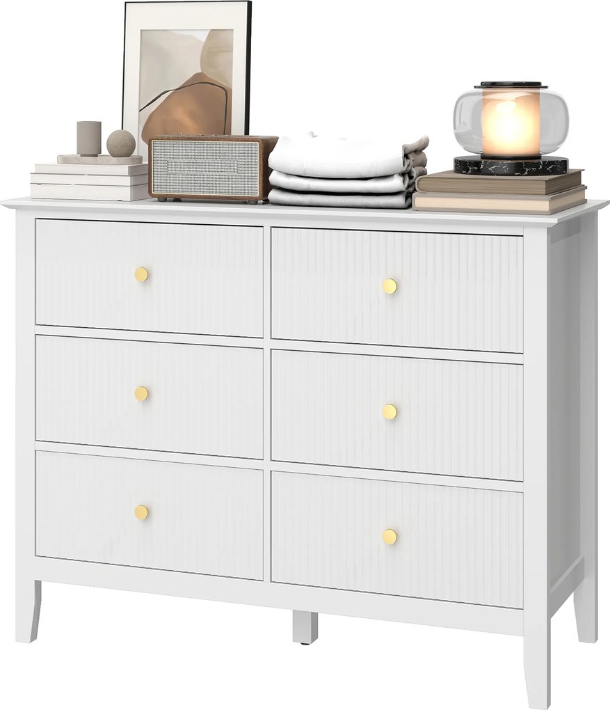 HOMCOM Komoda Sideboard z 6 szufladami Nowoczesna komoda do przechowywania do salonu sypialni przedpokoju 100 x 40 x 78 cm Biały | Aosom PL